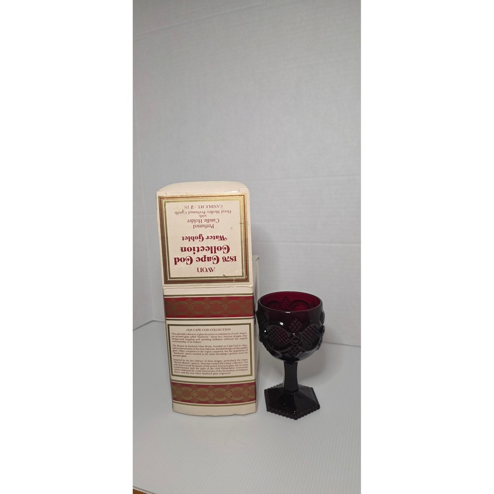 Avon 1876 Cape‎ Cod Collection Ruby Red Glass Water Goblet Candle Holder Cup